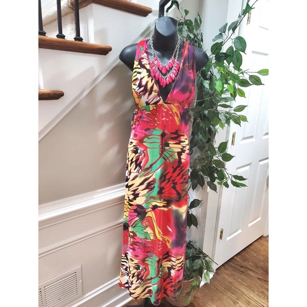 Cherry Krave Women Multicolor Polyester V-Neck Sleeveless Long Maxi Dress Size S